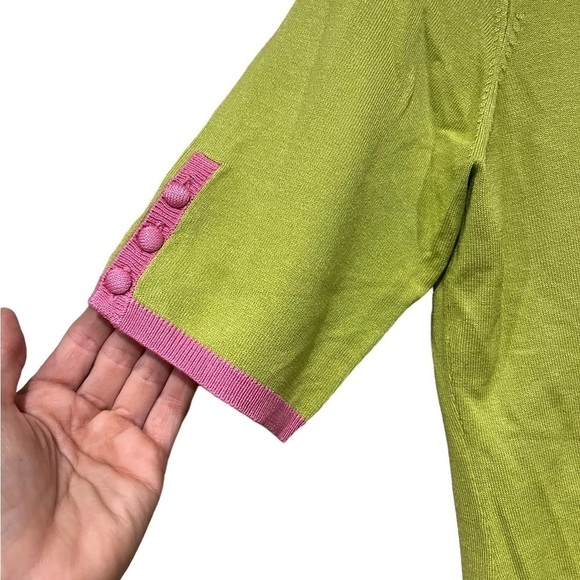 Good Clothes Cardigan 90s Y2K Vintage Silk Blend Green and Pink VNeck Small - Picture 4 of 7